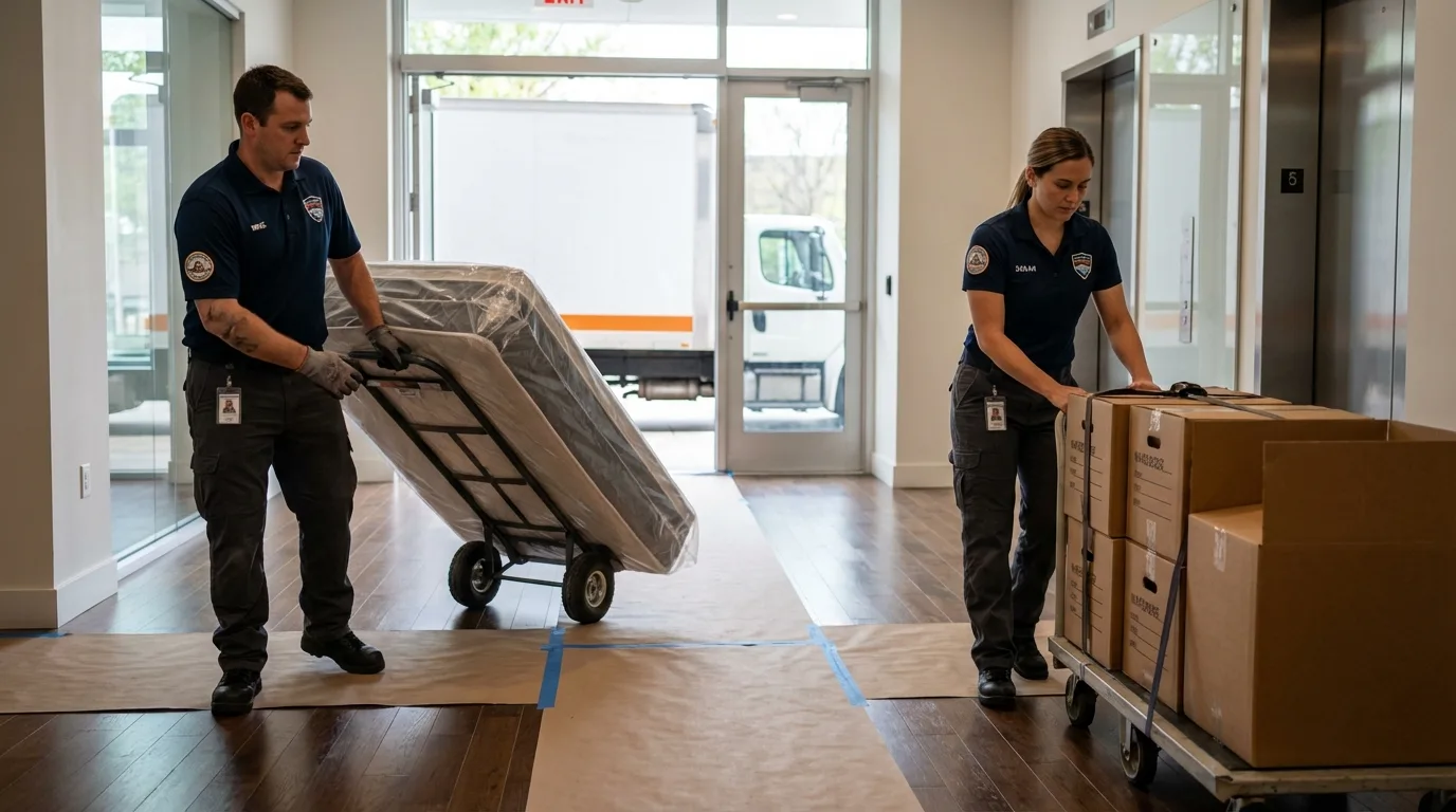 Professional apartment movers loading elevator in Stromsburg, NE